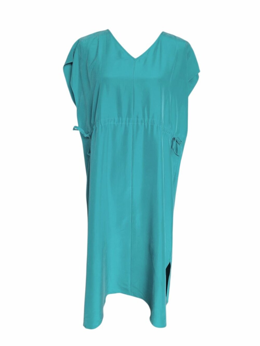 Eileen Fisher Esmerelda Green Washed Silk V-Neck Dress Boxy Fit Women's Size M - Picture 2 of 12